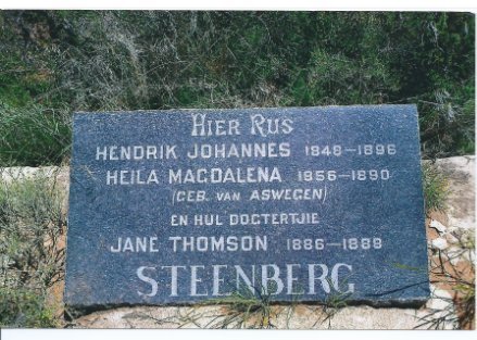 STEENBERG Hendrik Johannes 1848-1896 &amp; Helia Magdalena VAN ASWEGEN 1856-1890 :: STEENBERG Jane Thompson 1886-1888