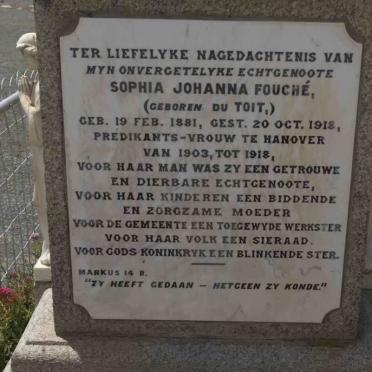 FOUCHE Sophia Johanna nee DU TOIT 1881-1918