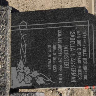ACKERMAN Isabella F. formerly VORSTER nee JOUBERT 1888-1957