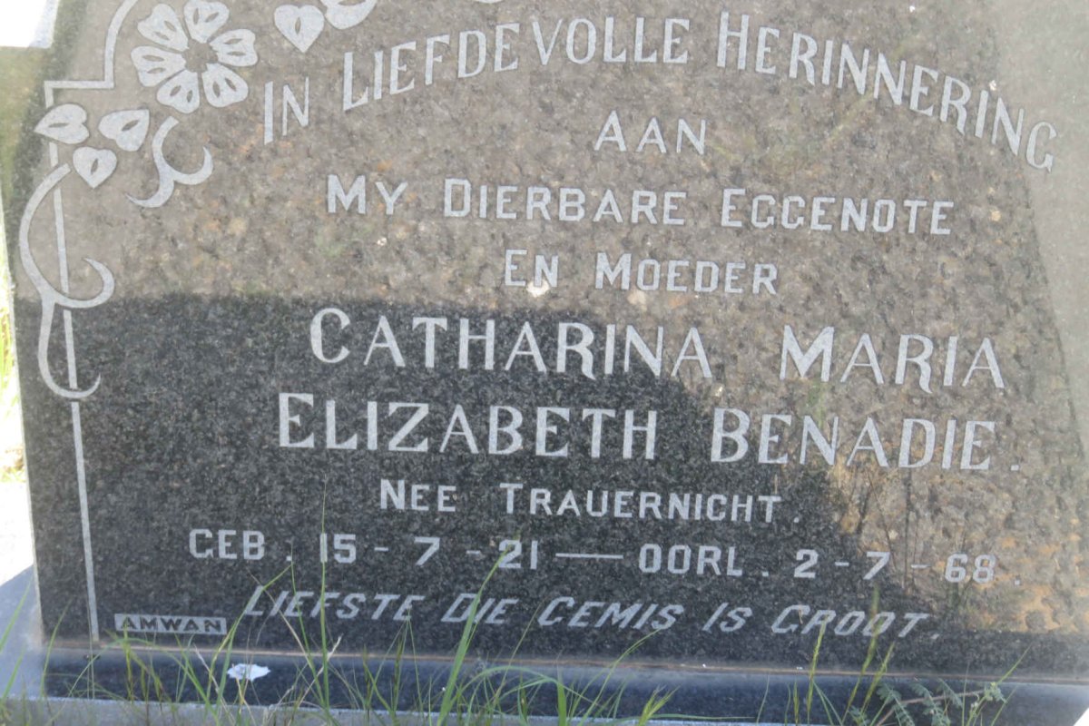 BENADIE Catharina Maria Elizabeth nee TRAUERNICHT 1921-1968