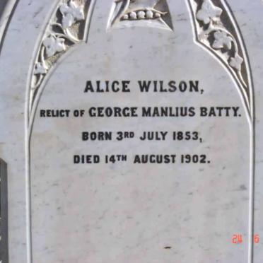 WILSON Alice 1853-1902 relict of George Manlius BATTY
