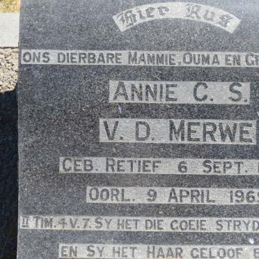 MERWE Willem Johannes, v.d. 1864-1933 &amp; Annie C.S. RETIEF 1872-1969 