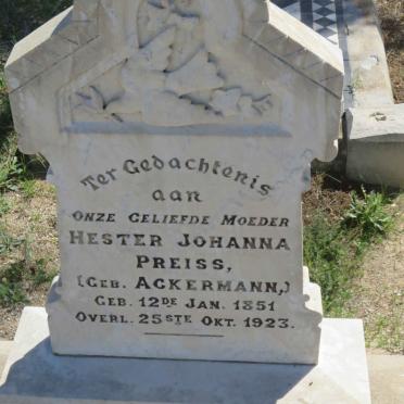 PREISS Hester Johanna nee ACKERMANN 1851-1923
