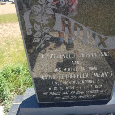 ROUX Maria Petronella nee VON MOLENDORFF 1894-1981