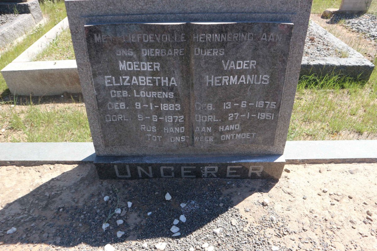 UNGERER Hermanus 1875-1951 &amp; Elizabetha LOURENS 1883-1972