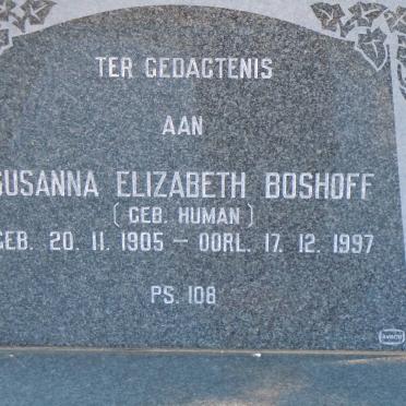 BOSHOFF Susanna Elizabeth nee HUMAN 1905-1997