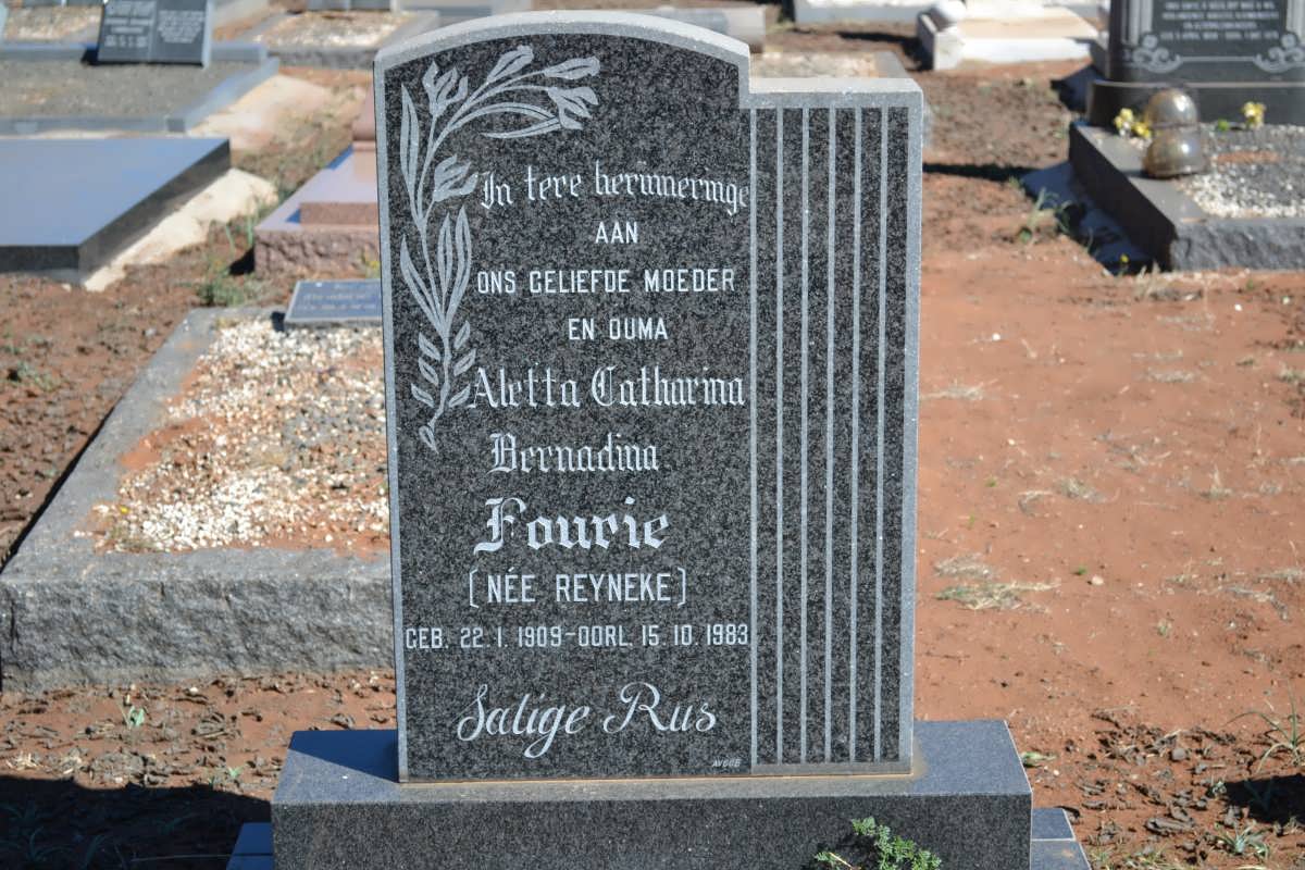 FOURIE Aletta Catharina Bernadina nee REYNEKE 1909-1983