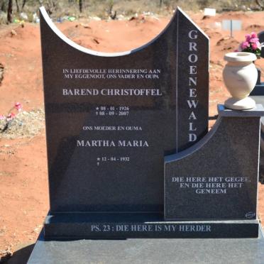 GROENEWALD Barend Christoffel 1926-2007 &amp; Martha Maria 1932-