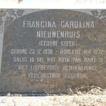 NIEUWENHUIS Francina Carolina nee KRIEK 1936-1972