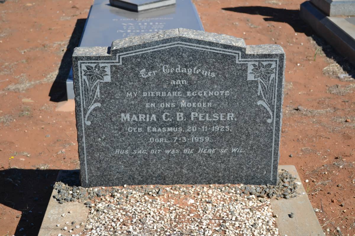 PELSER Maria C.B. nee ERASMUS 1925-1959