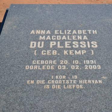 PLESSIS Anna Elizabeth Magdalena, du nee KEMP 1931-2003