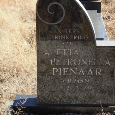 PIENAAR Aletta Petronella nee HUMAN 1900-1985
