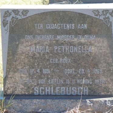 SCHLEBUSCH Maria Petronella nee ROUX 1881-1969