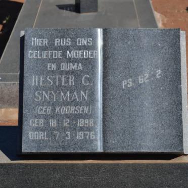 SNYMAN Hester C. nee KOORSEN 1898-1976
