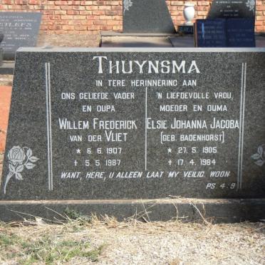 THUYNSMA Willem Frederick van der Vliet 1907-1987 &amp; Elsie Johanna Jacoba BADENHORST 1905-1984