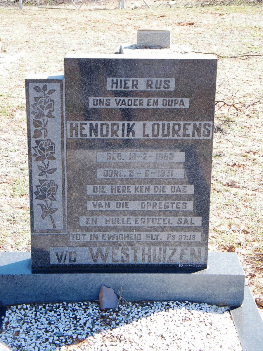 WESTHUIZEN Hendrik Lourens, v.d. 1883-1971