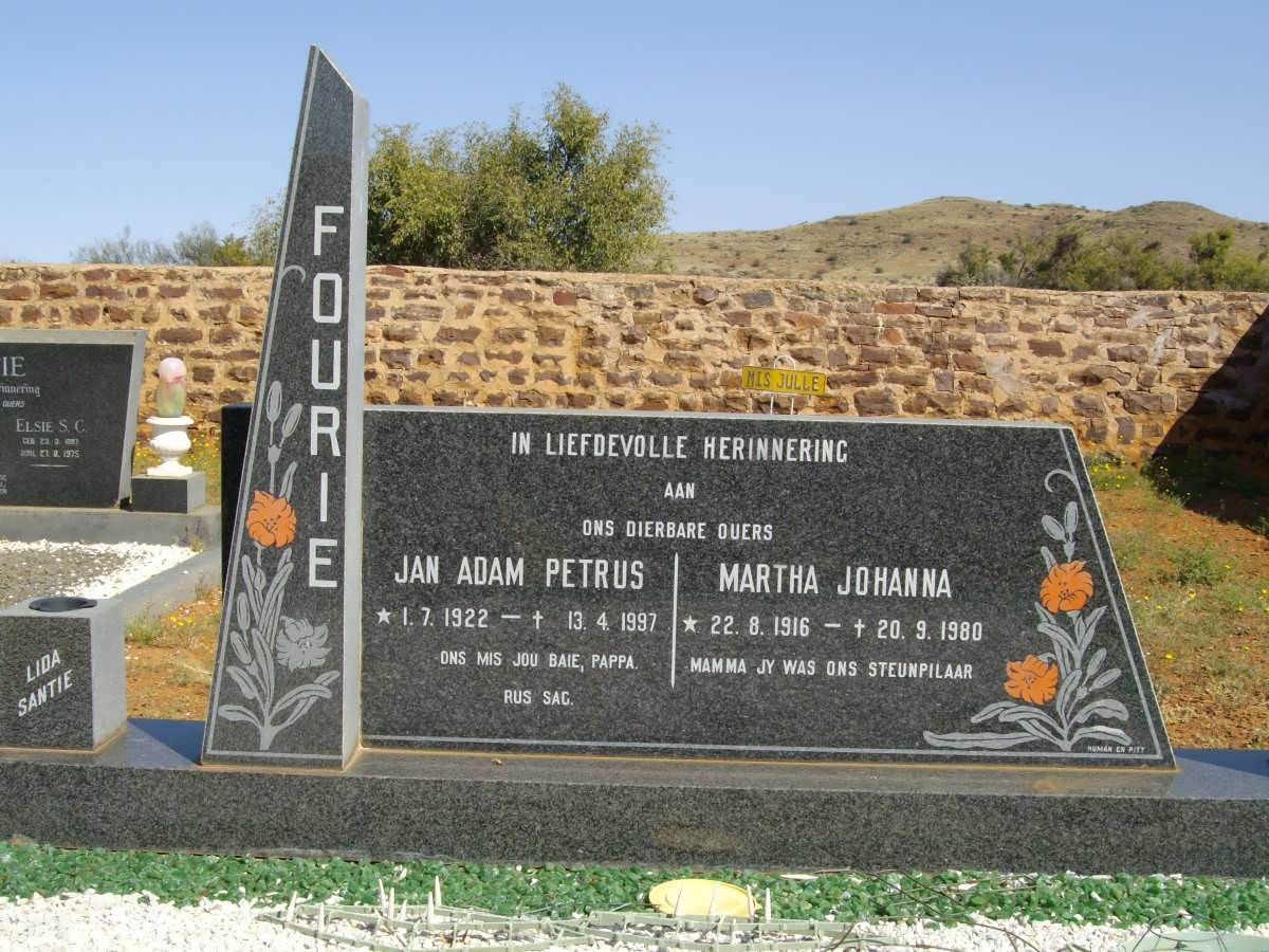 FOURIE Jan Adam Petrus 1922-1997 &amp; Martha Johanna 1916-1980