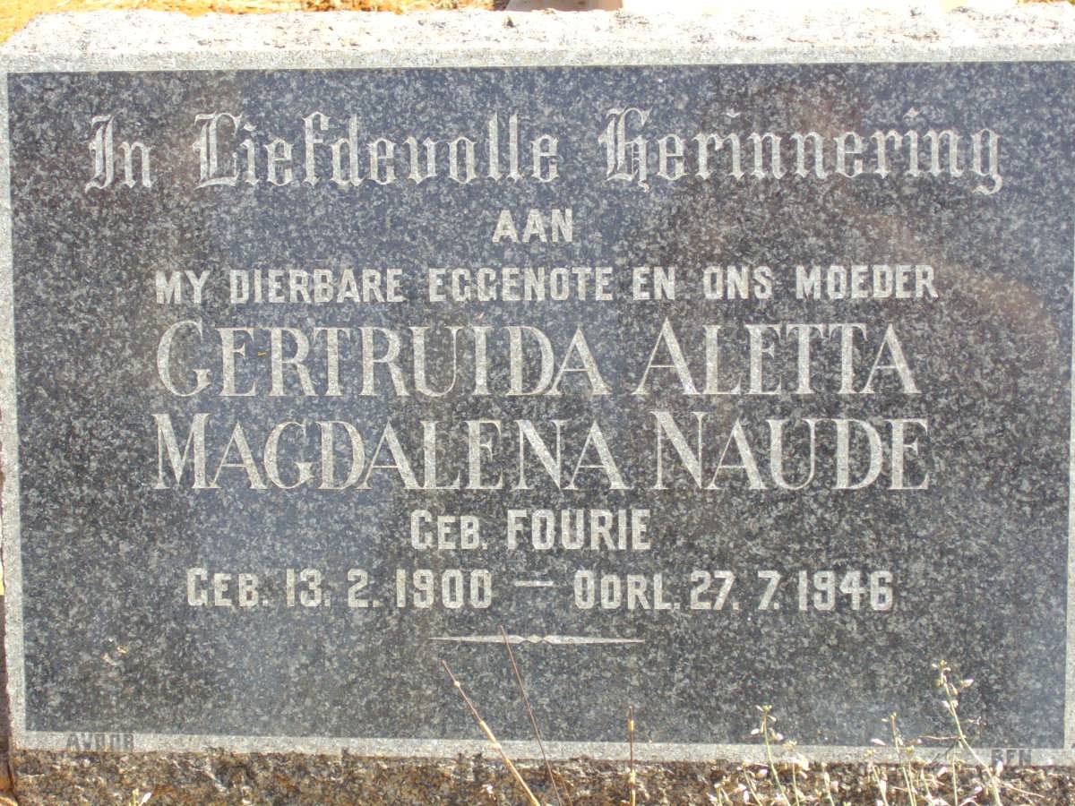 NAUDE Gertruida Aletta Magdalena nee FOURIE 1900-1946