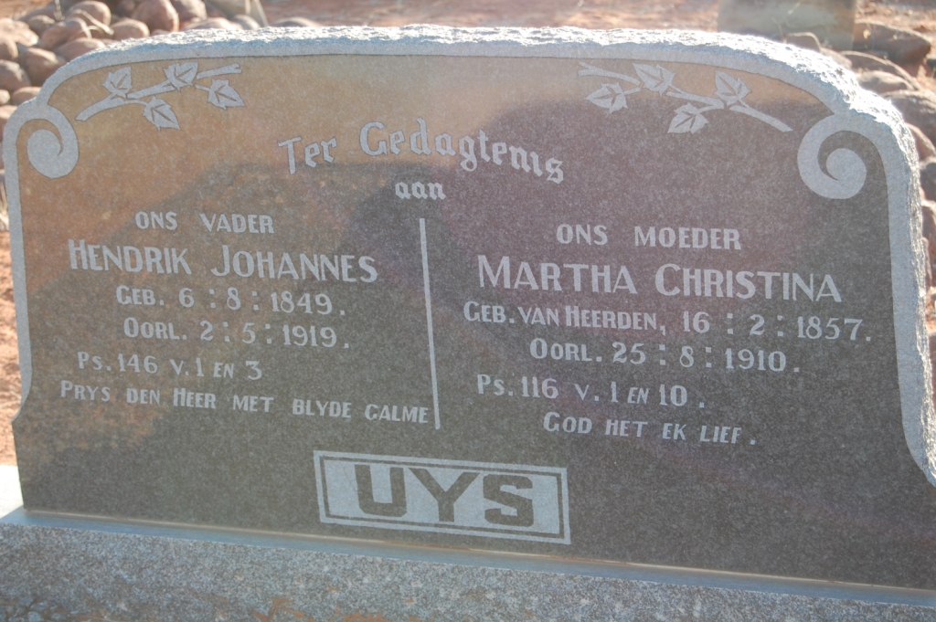 UYS Hendrik Johannes 1849-1919 &amp; Martha Christina VAN HEERDEN 1857-1910 