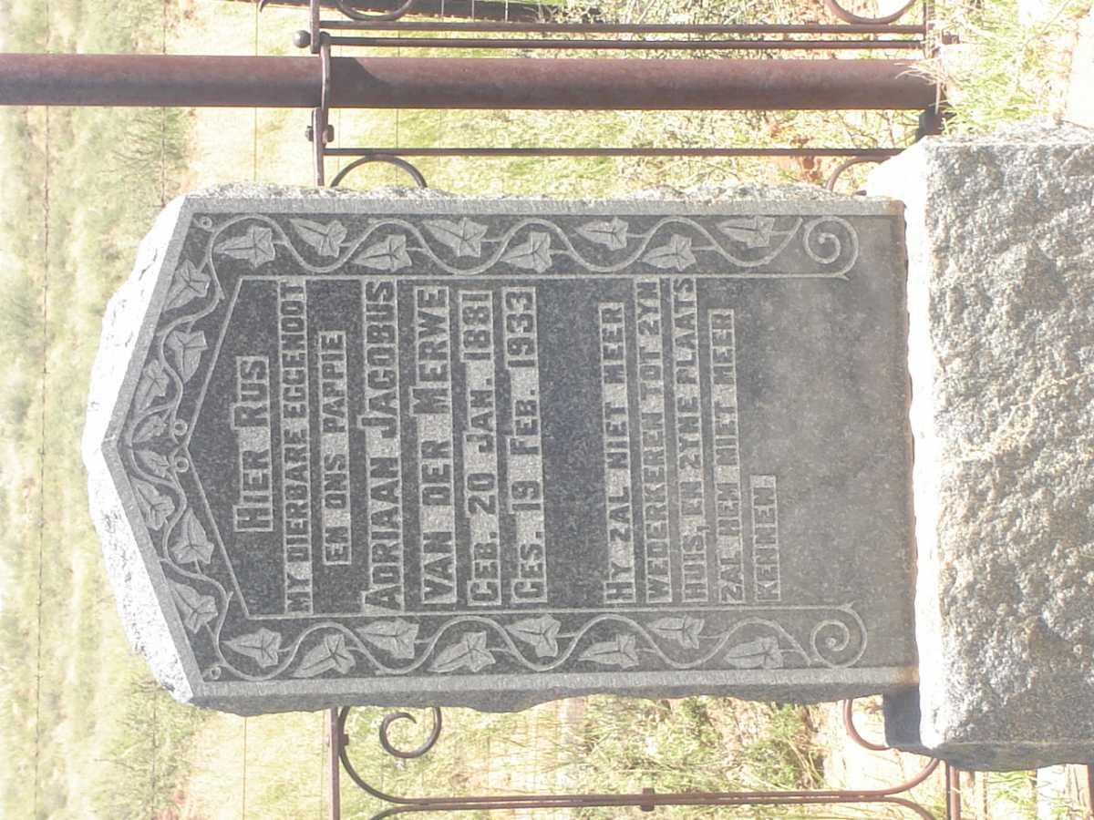 MERWE Adriaan Jacobus, van der 1881-1933