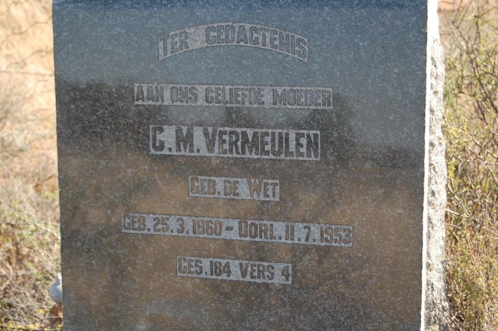 VERMEULEN C.M. nee DE WET 1860-1953