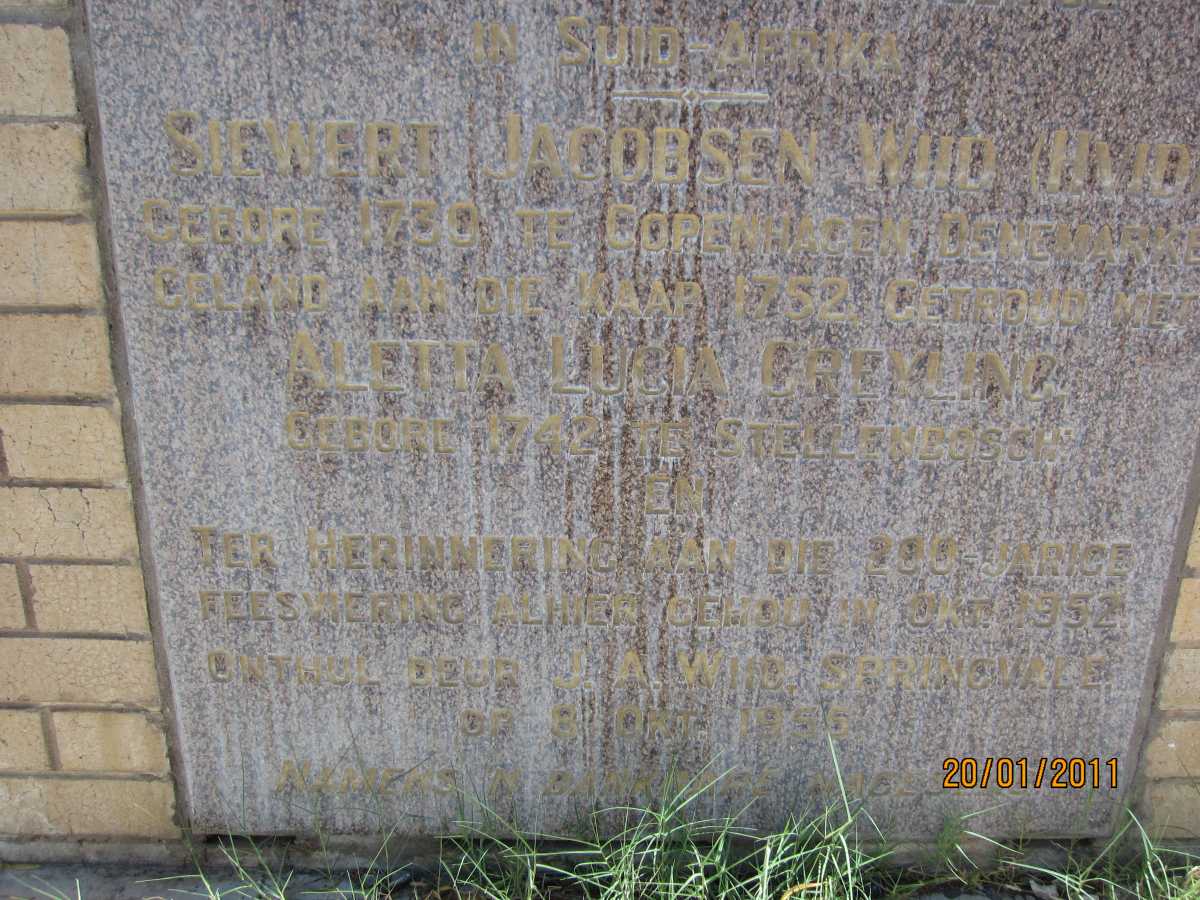 WIID Siewert Jacobsen 1730- &amp; Aletta Lucia GREYLING 1742-