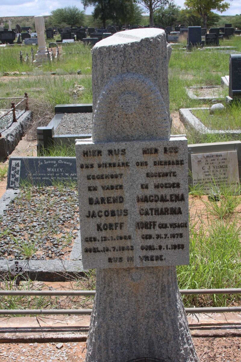 KORFF Barend Jacobus 1866-1942 &amp; Magdalena Catharina VISAGIE 1875-1953