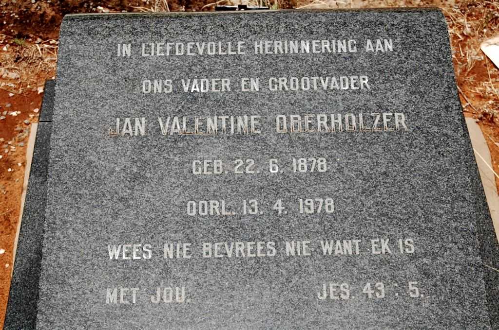 OBERHOLZER Jan Valentine 1878-1978