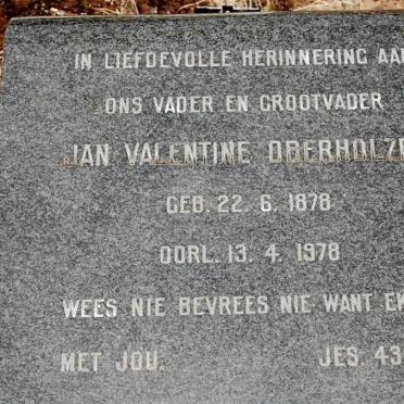 OBERHOLZER Jan Valentine 1878-1978