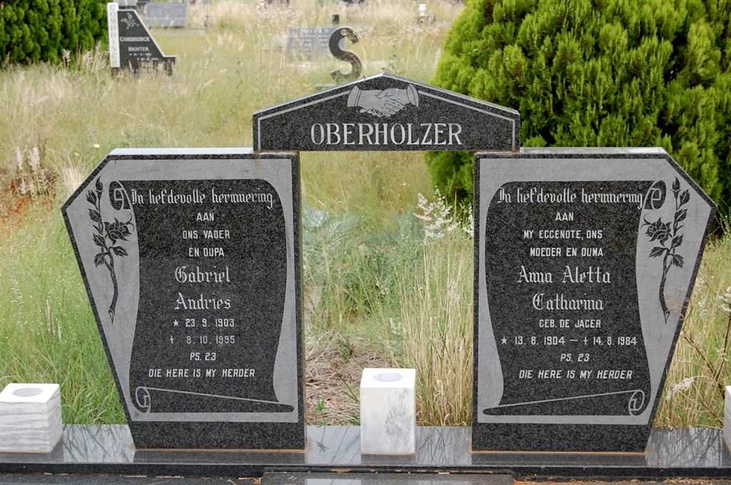 OBERHOLZER Gabriel Andries 1903-1995 &amp; Anna Aletta Catharina DE JAGER 1904-1984