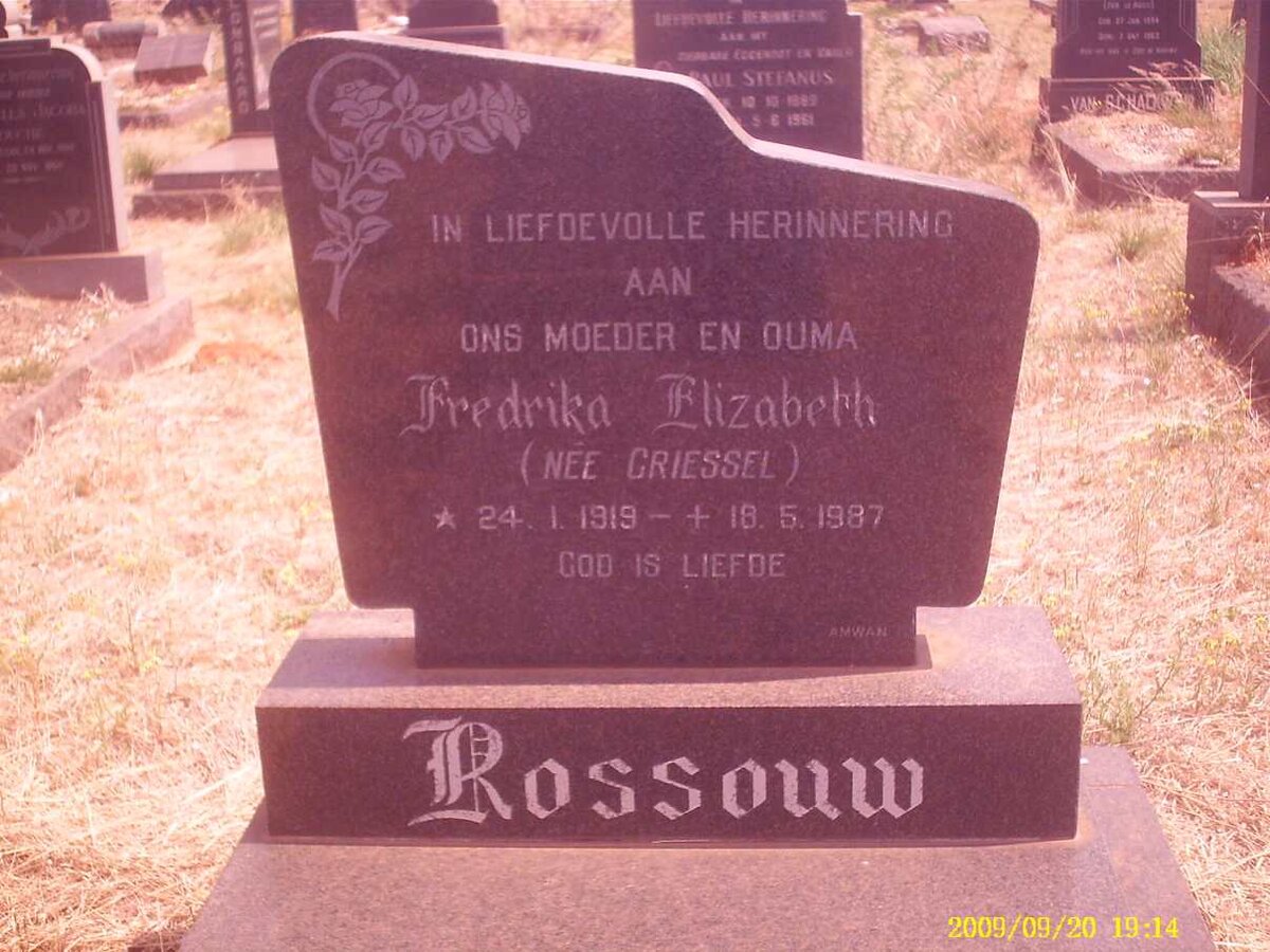 ROSSOUW Fredrika Elizabeth nee GRIESSEL 1919-1987