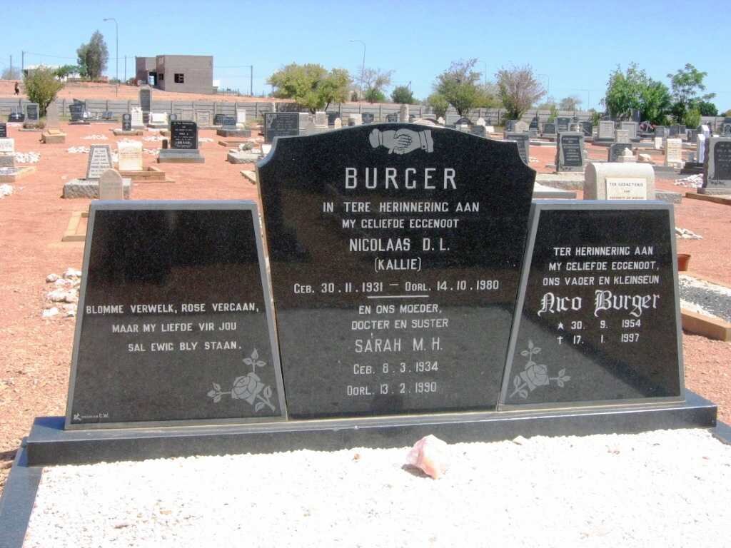 BURGER Nicolaas D.L. 1931-1980 &amp; Sarah M.H. 1934-1990 :: BURGER Nico 1954-1997