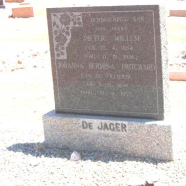 JAGER Pieter Willem, de 1854-1926 &amp; Johanna Hermina Pritchard nee DE VILLIERS 1856-1952