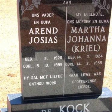 KOCK Arend Josias, de 1920-1995 &amp; Martha Johanna KRIEL 1924-1985