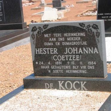 KOCK Hester Johanna, de nee COETZEE 1891-1984