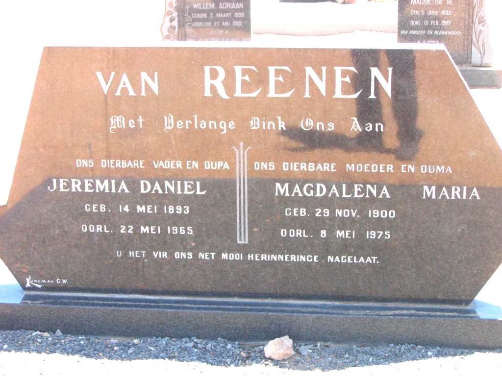 REENEN Jeremia Daniel, van 1893-1965 &amp; Magdalena Maria 1900-1975