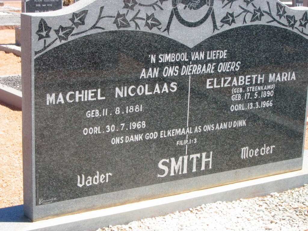 SMITH Machiel Nicolaas 1881-1968 &amp; Elizabeth Maria STEENKAMP 1890-1966