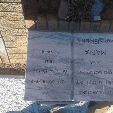 NIEKERK Willie, van 1905-1999 &amp; Maria 1947-1994