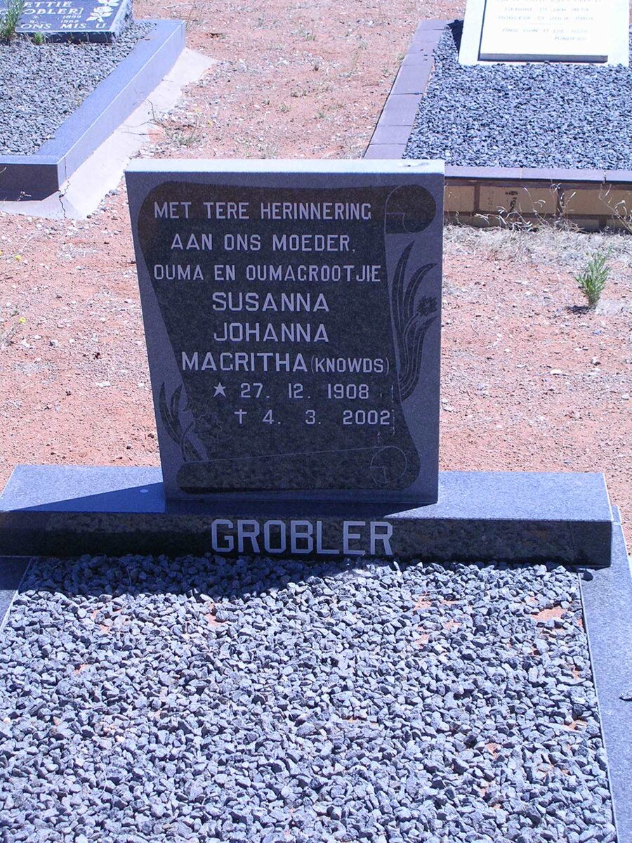GROBLER Susanna Johanna Magritha geb. KNOWDS 1908-2002