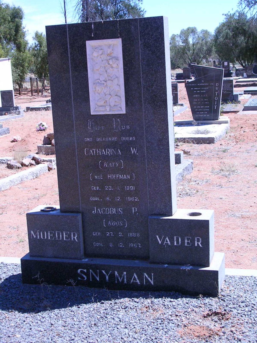 SNYMAN Jacobus P. 1888-1967 &amp; Catharina W. HOFFMAN 1891-1982