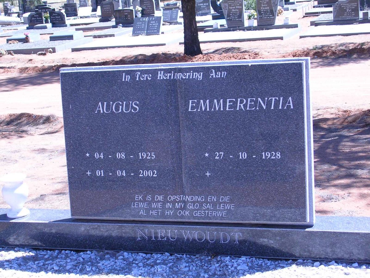 NIEUWOUDT Augus 1925-2002 &amp; Emmerentia 1928-