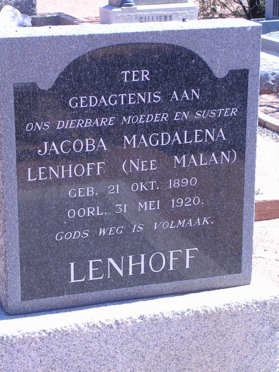 LENHOFF Jacoba Magdalena geb. MALAN 1890-1920