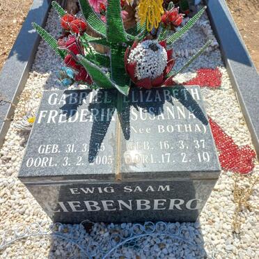 LIEBENBERG Gabriel Frederik 1935-2005 &amp; Elizabeth Susanna BOTHA 1937-2010
