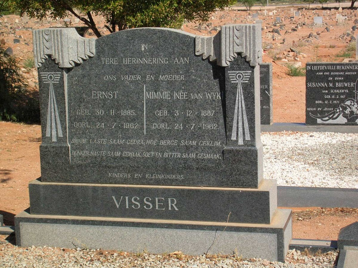 VISSER Ernst 1885-1962 &amp; Mimmie VAN WYK 1887-1962