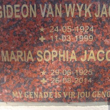 JACOBS Gideon Van Wyk 1924-1999 &amp; Maria Sophia 1925-2014