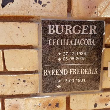 BURGER Barend Frederik 1931- &amp; Cecilia Jacoba 1936-2015