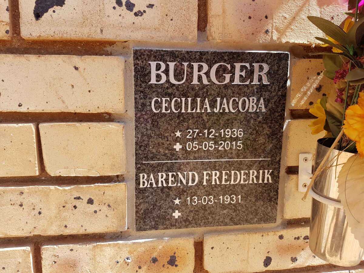 BURGER Barend Frederik 1931- &amp; Cecilia Jacoba 1936-2015