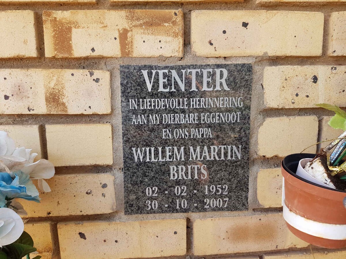 VENTER Willem Martin Brits 1952-2007