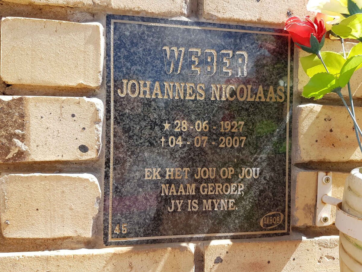 WEBER Johannes Nicolaas 1927-2007