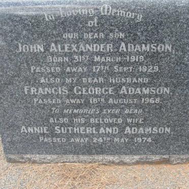 ADAMSON Francis George -1968 &amp; Annie Sutherland -1974 :: ADAMSON John Alexander 1918-1929